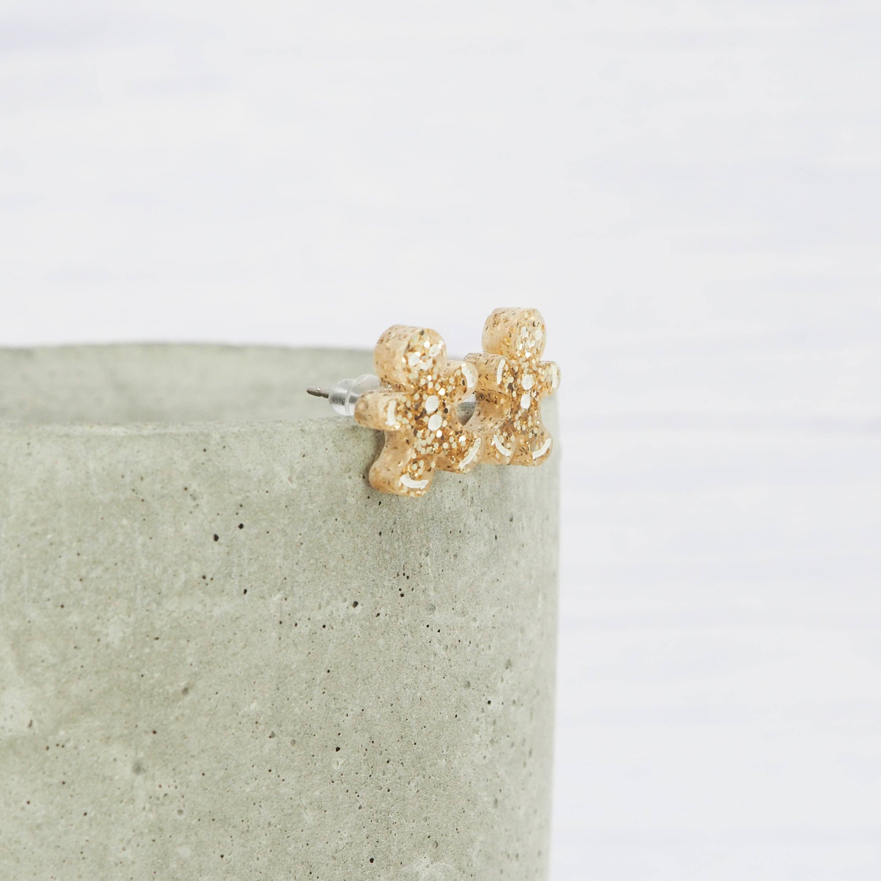 Sparkle with Festive Cheer! Mini Gold Glitter Gingerbread Man Studs