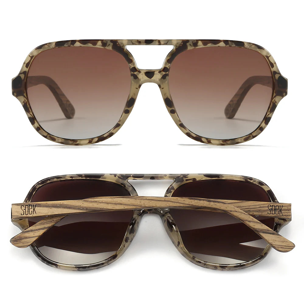 Billy Opal Tort Sunglasses - Brown Gradient Lens l Walnut Wooden Arms