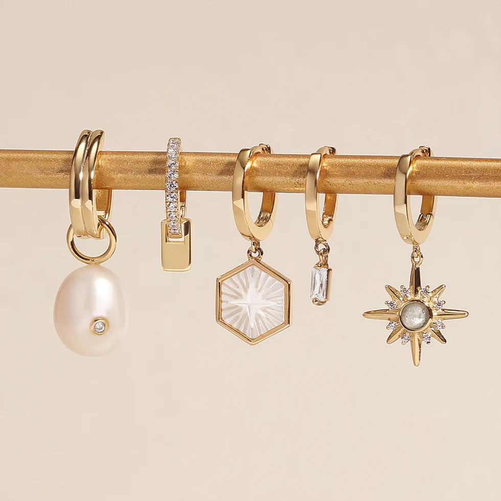Pearl Drop Sparkle Huggie Hoop Earrings