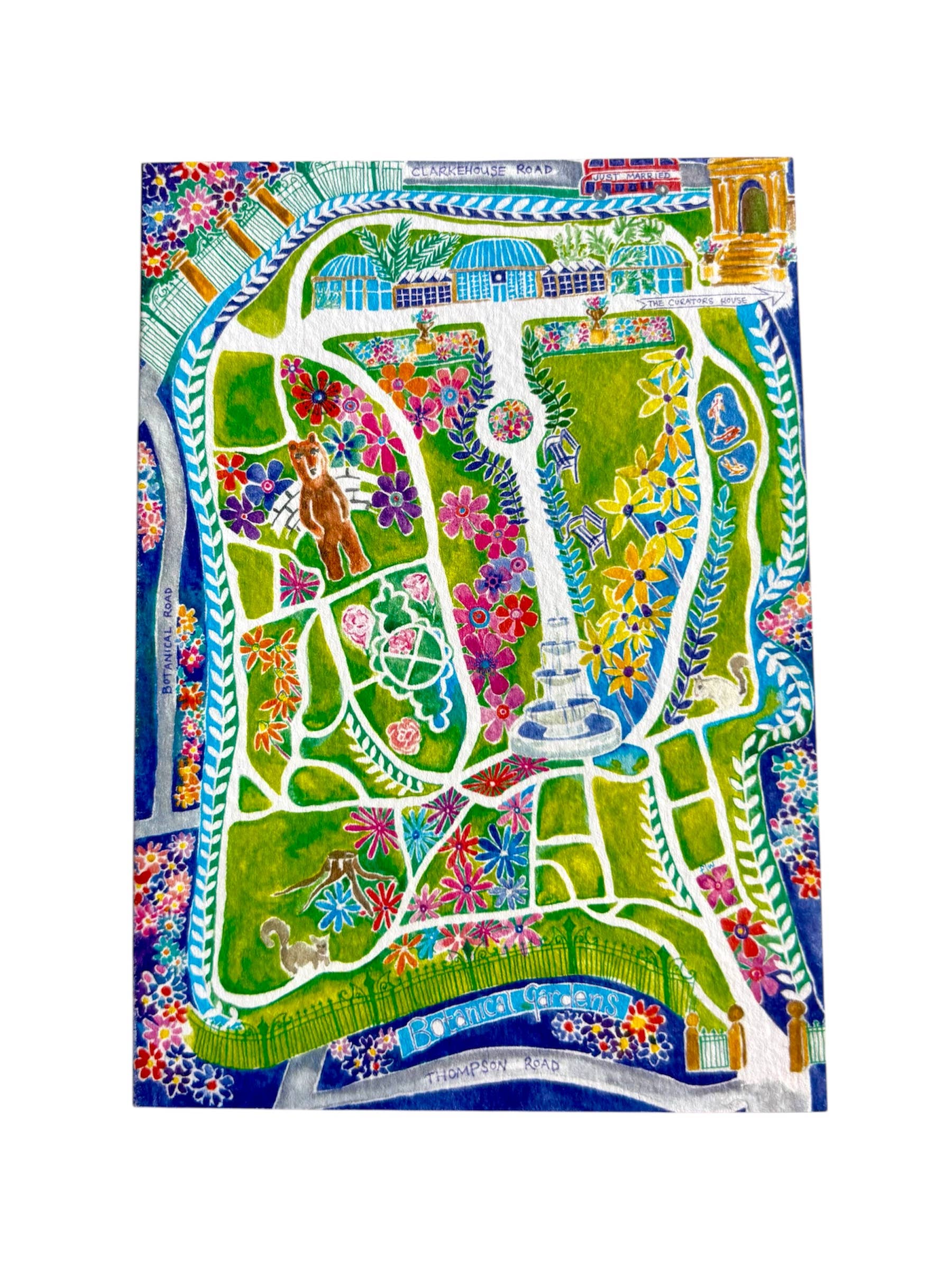 Botanical Gardens Sheffield map a6 painted greetings card