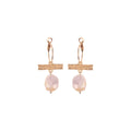 Bronze Bar & Pearl Small Hoop Earrings
