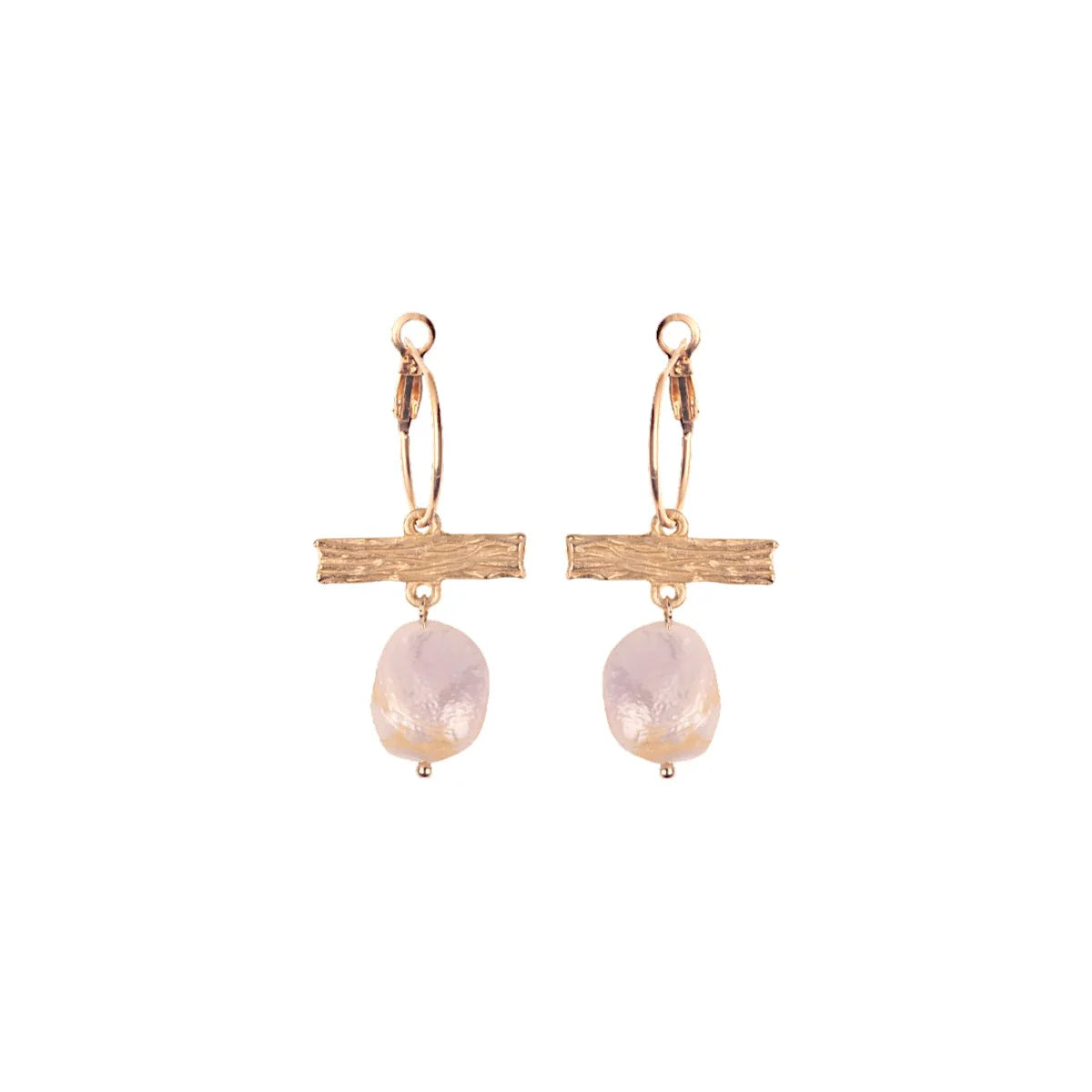 Bronze Bar & Pearl Small Hoop Earrings