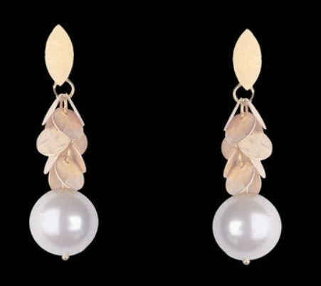 Pearl and Bronze Multi Disc Drop Earrings