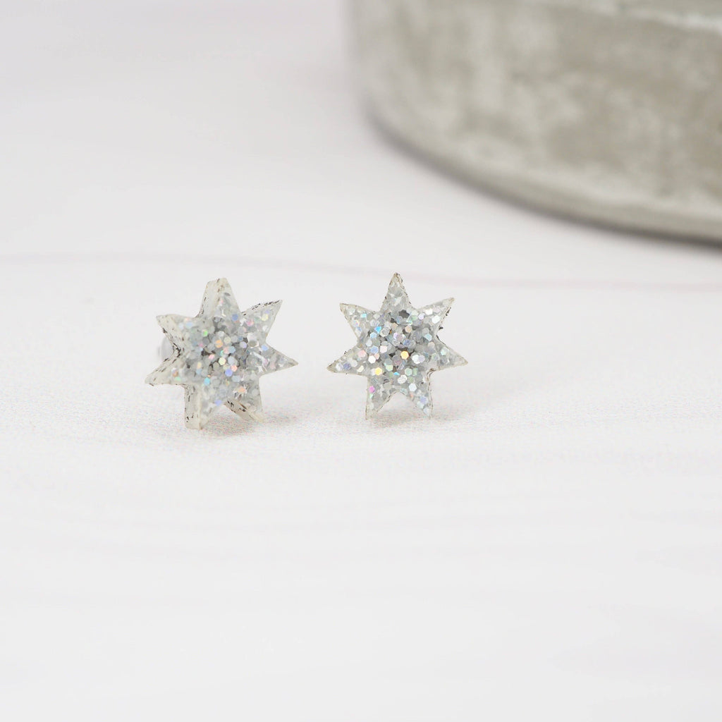 Holographic glitter star studs