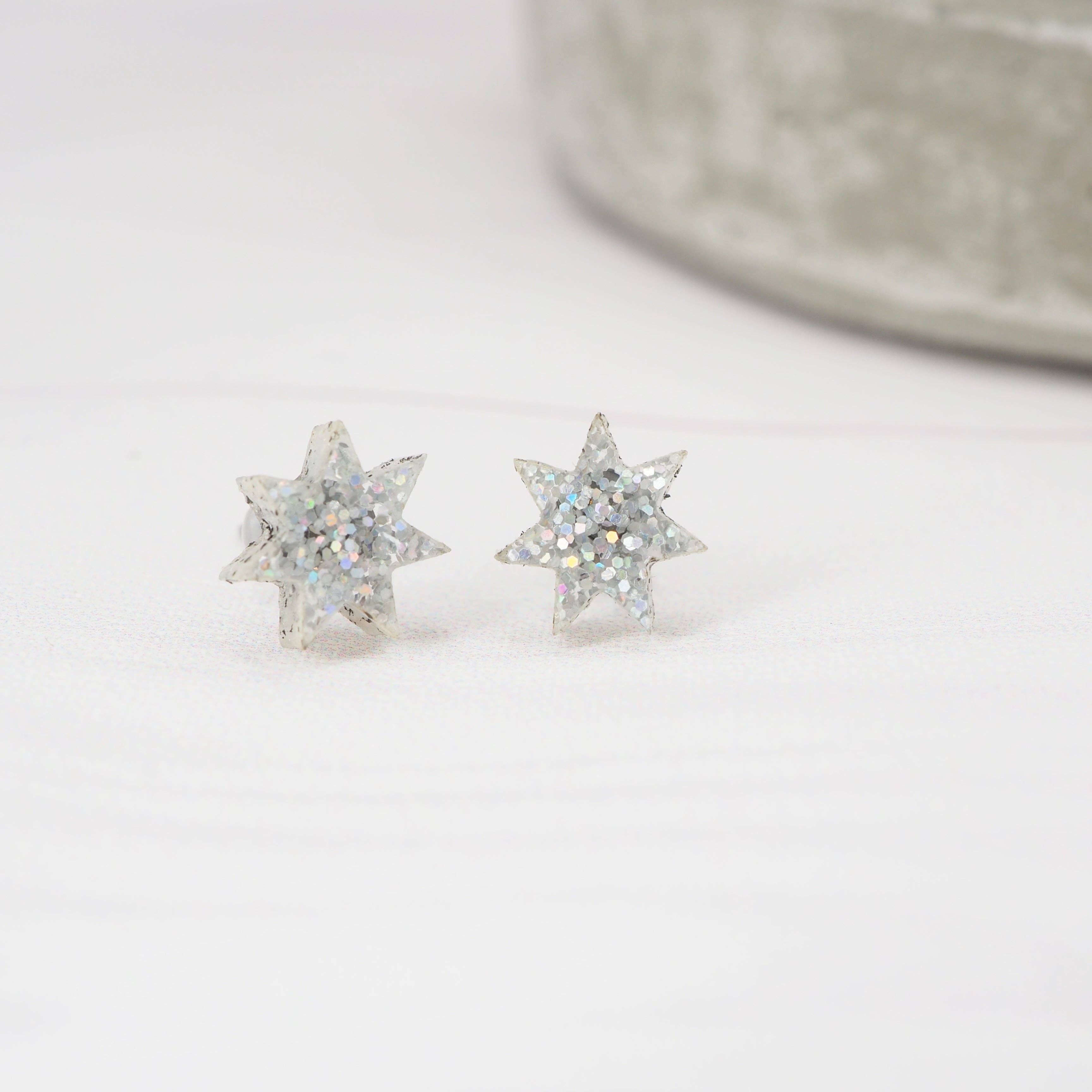 Holographic glitter star studs