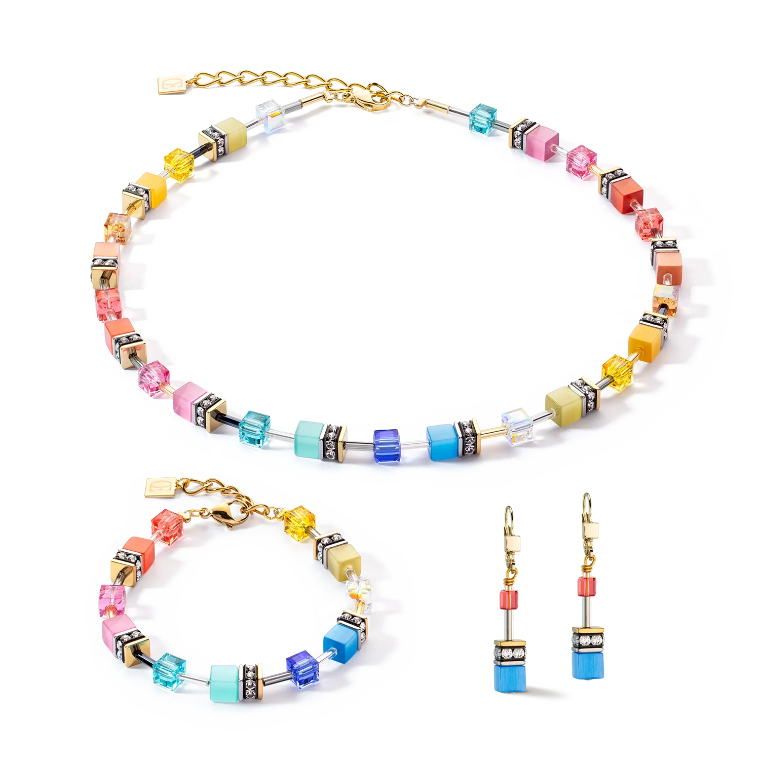 GeoCUBE® Necklace multicolour classic gold