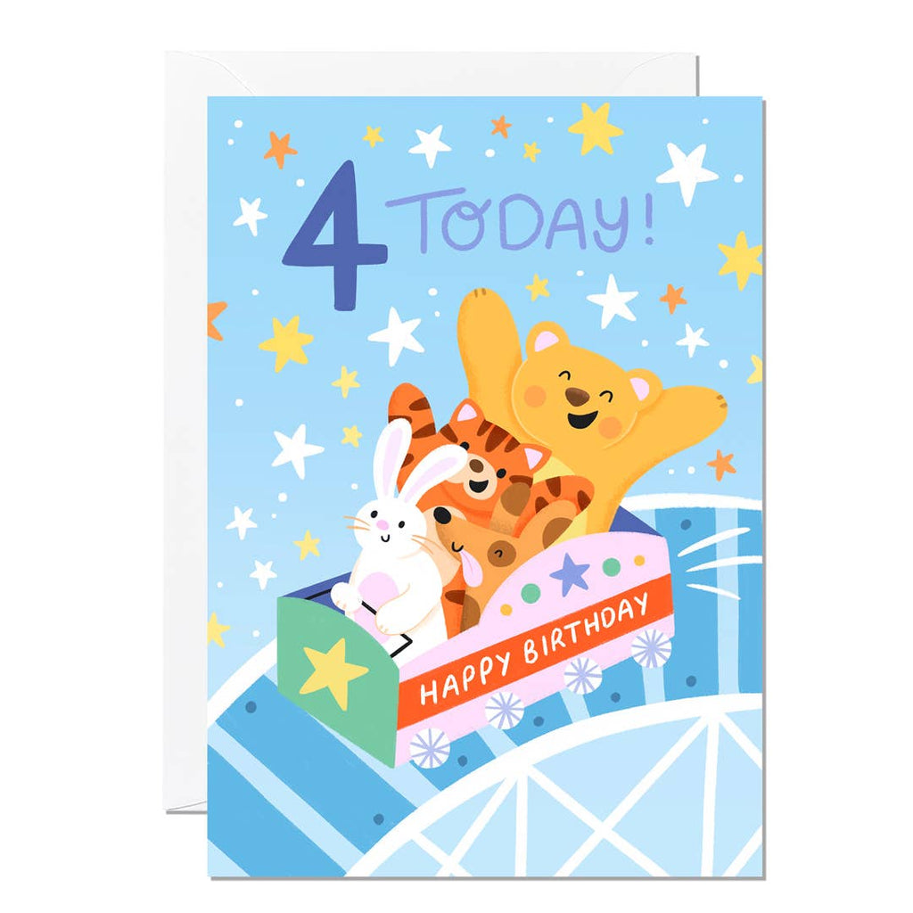 4th Birthday Card – Rollercoaster Theme for Children