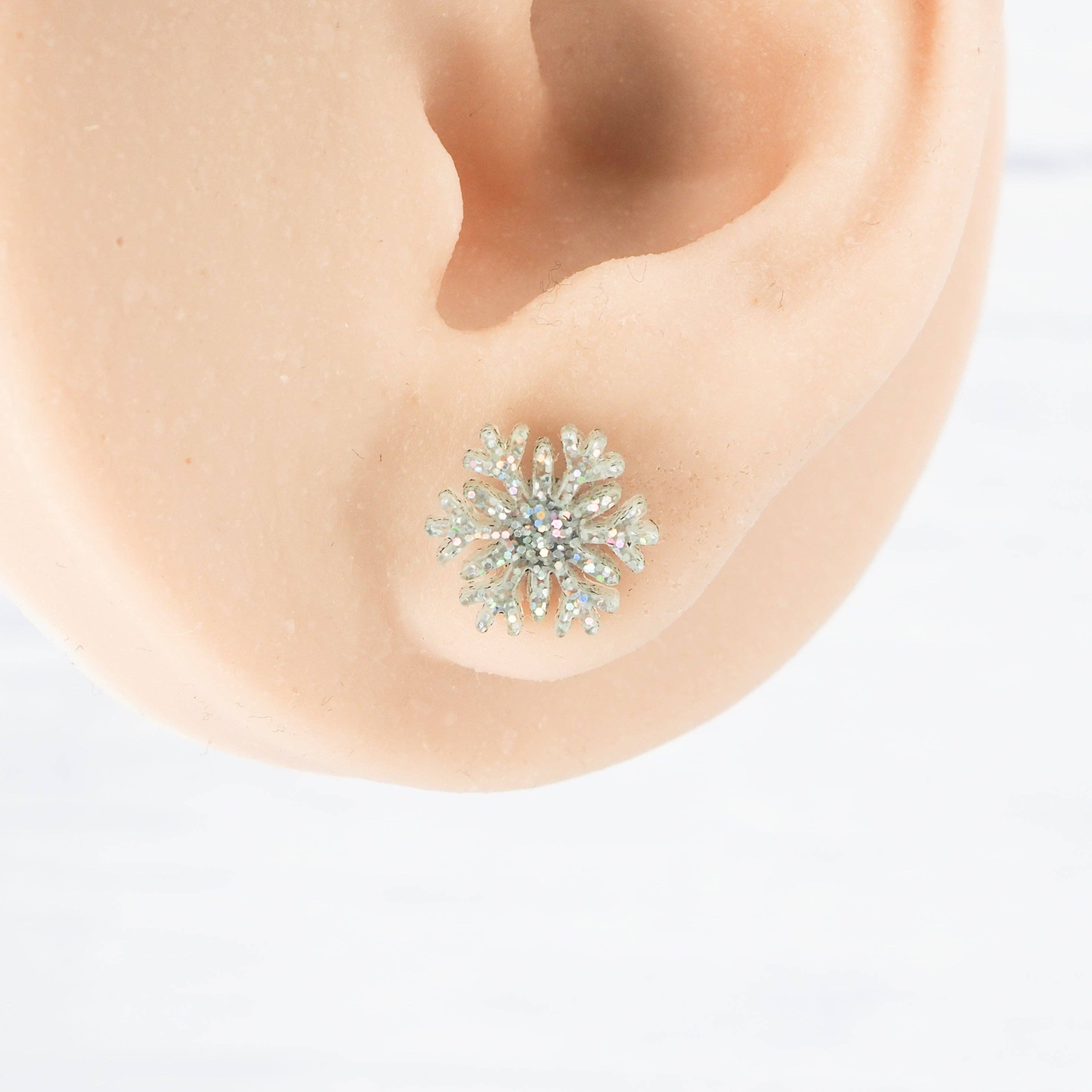 Holographic glitter snowflake small studs