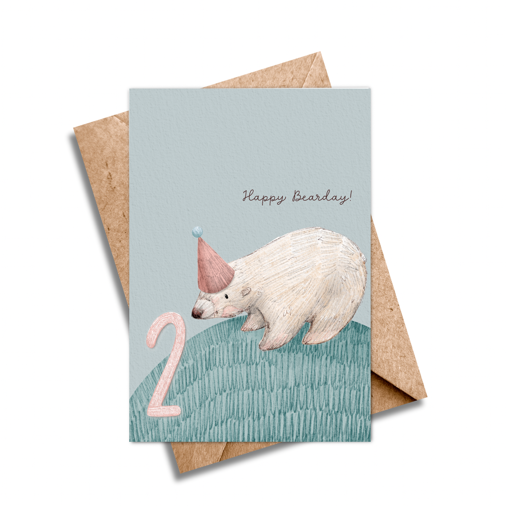 Age 2 Bear Birthday Card - Kids 2nd Birthday.