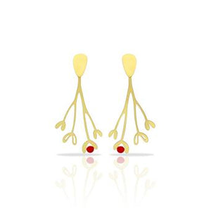 Coral Long Gold Stud Earrings