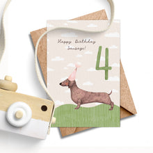 Load image into Gallery viewer, Age 4 Sausage Dog Birthday Card - Children Age’s Card
