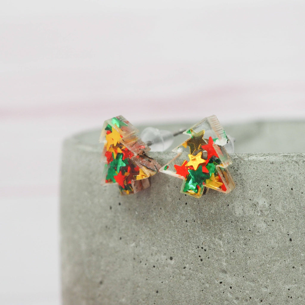 Star glitter Christmas tree studs