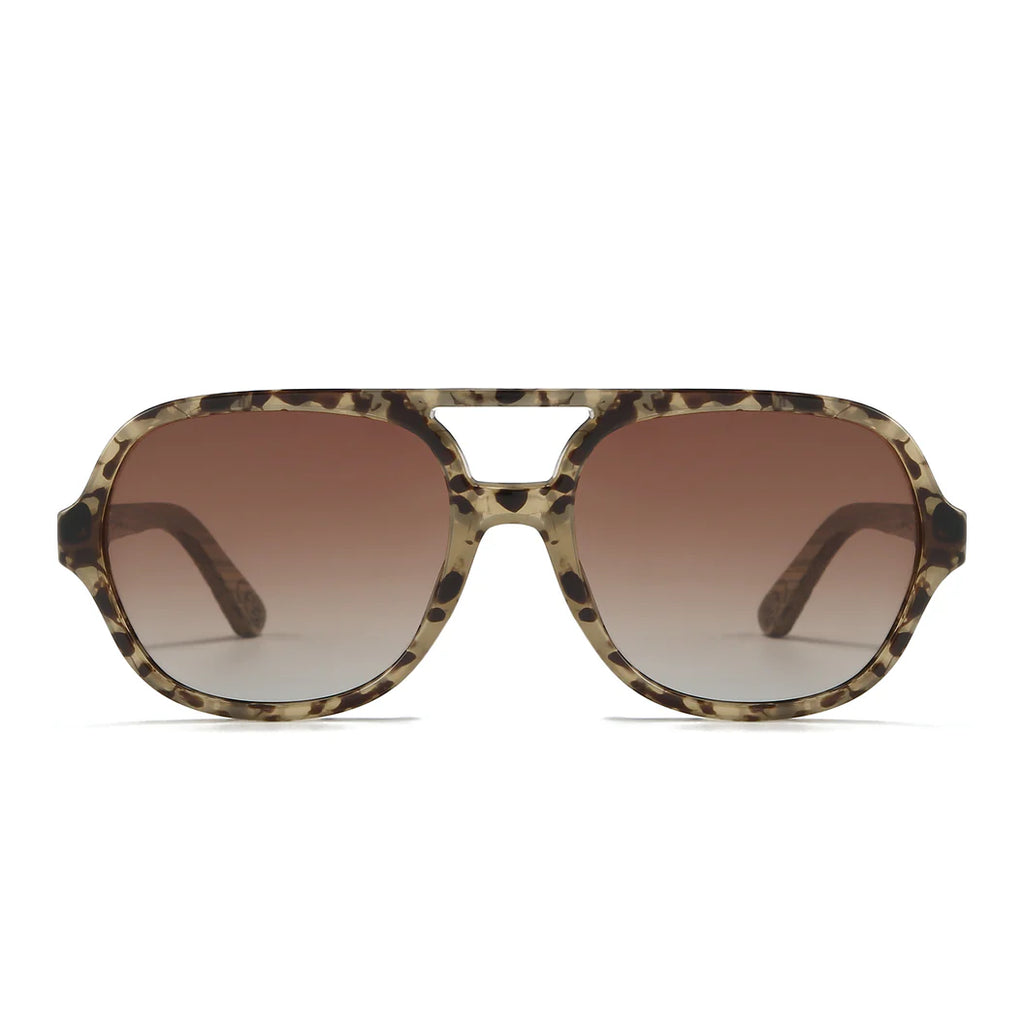 Billy Opal Tort Sunglasses - Brown Gradient Lens l Walnut Wooden Arms