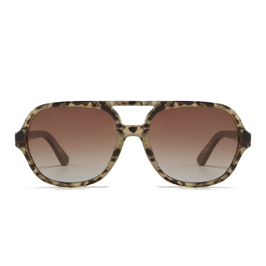 Billy Opal Tort Sunglasses - Brown Gradient Lens l Walnut Wooden Arms