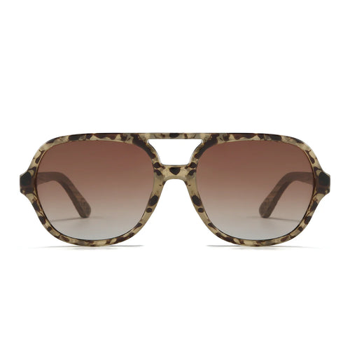 Billy Opal Tort Sunglasses - Brown Gradient Lens l Walnut Wooden Arms