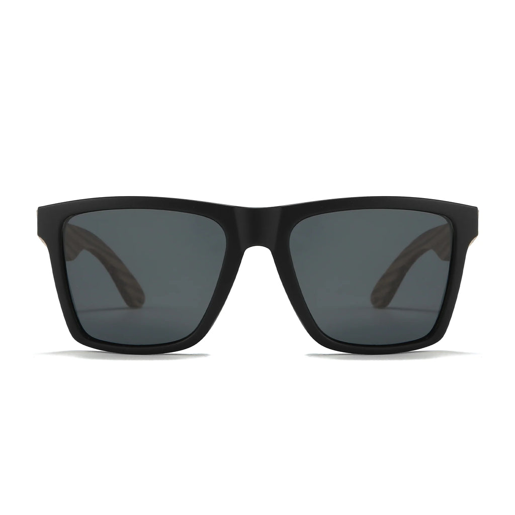 Dalton sunglasses - Black Frame l Walnut Wooden Arms l Black Polarised Lens