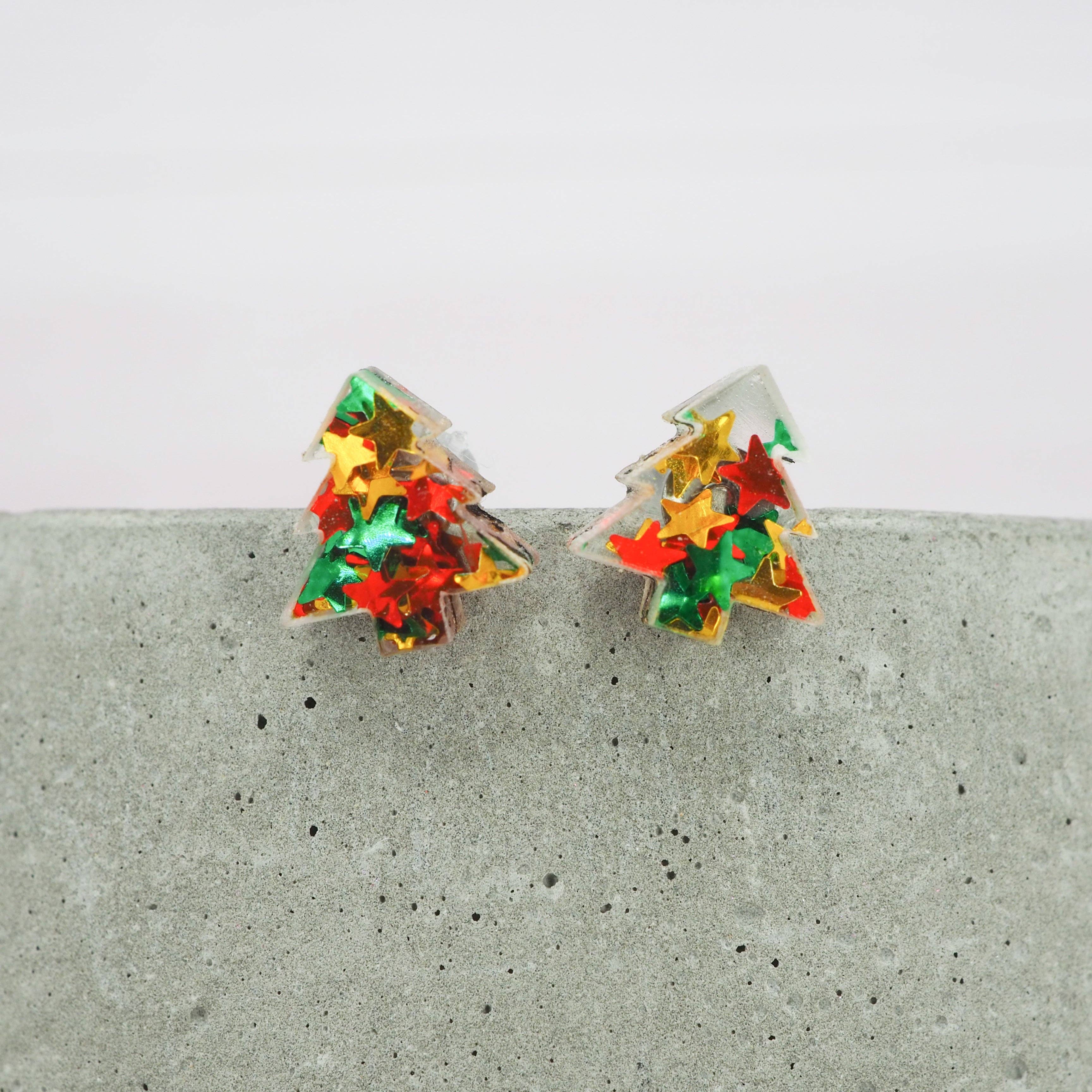 Star glitter Christmas tree studs