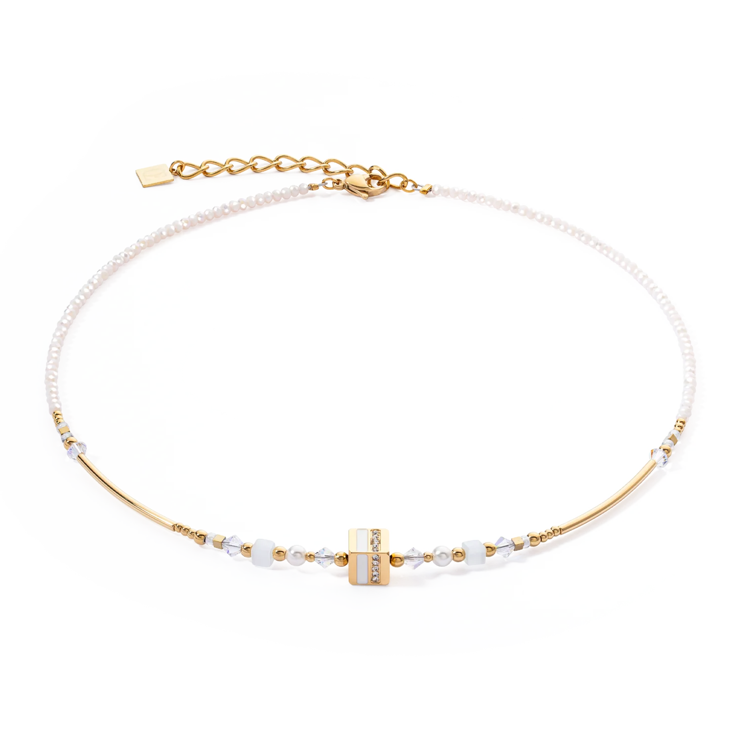 Necklace Square Stripes gold-white 1416