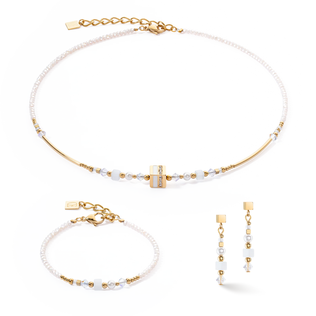 Necklace Square Stripes gold-white 1416