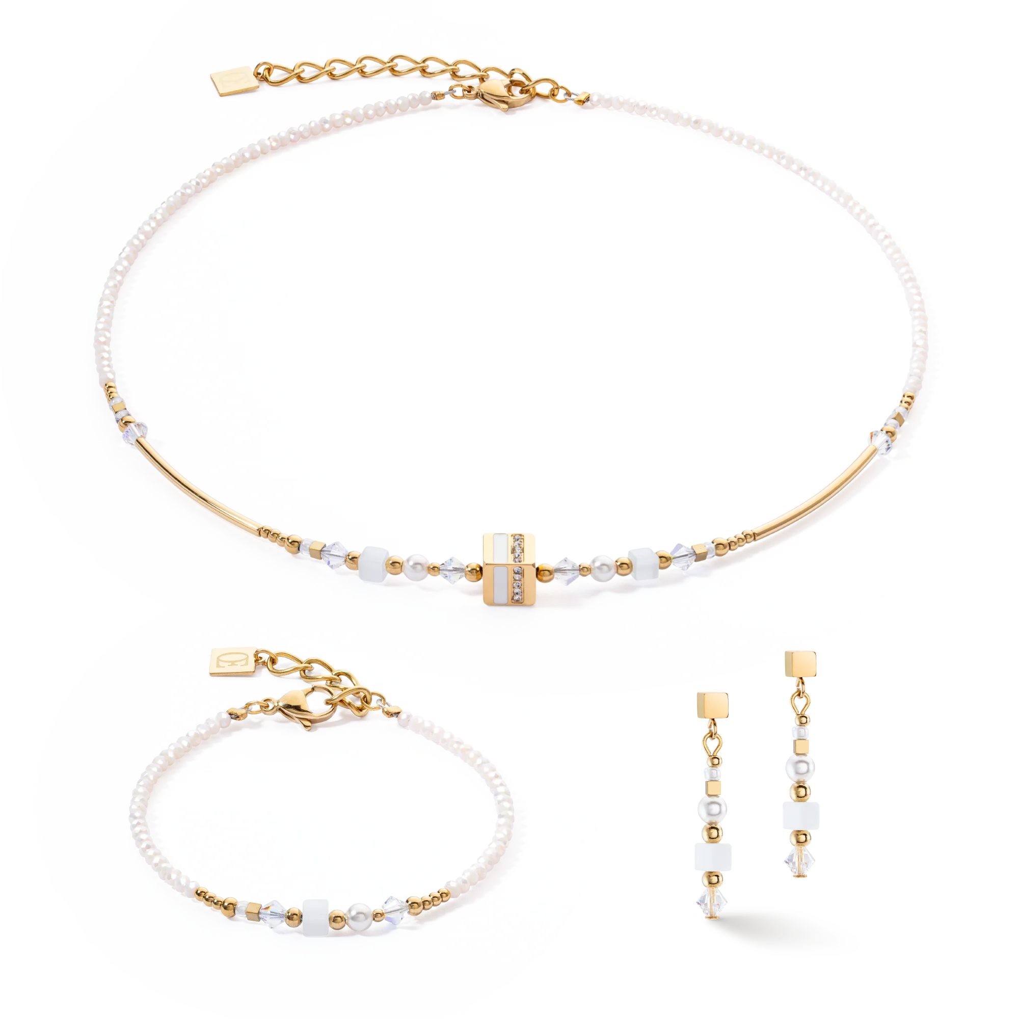 Necklace Square Stripes gold-white 1416