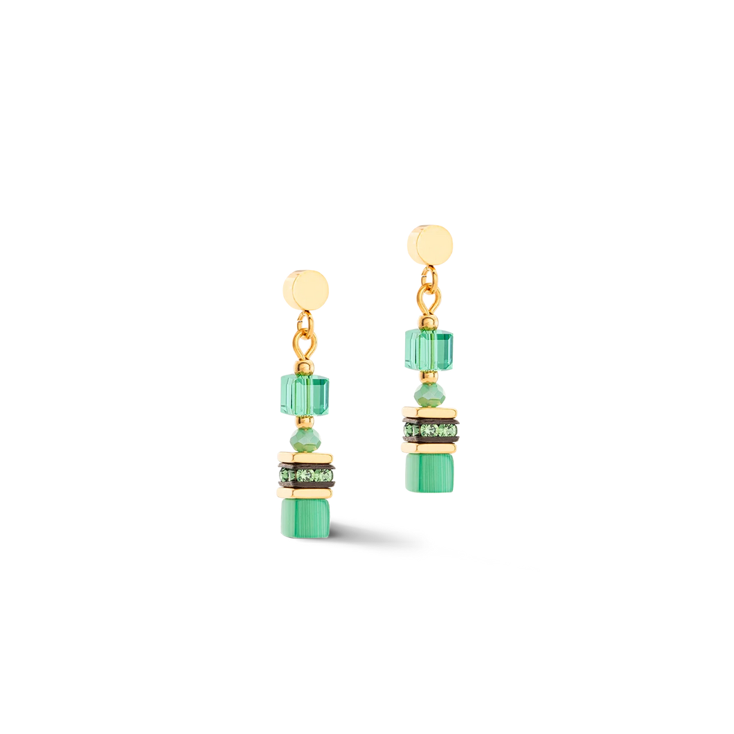 Earrings mini cubes -green and gold 500