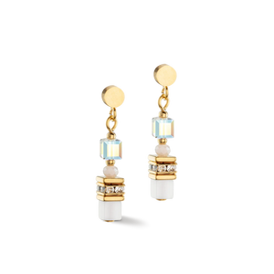 Earrings mini cubes -white and gold 1416