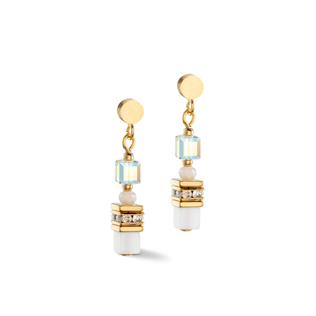Earrings mini cubes -white and gold 1416
