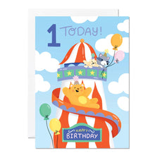 Load image into Gallery viewer, 1st Birthday Card – Helter Skelter Theme for Children
