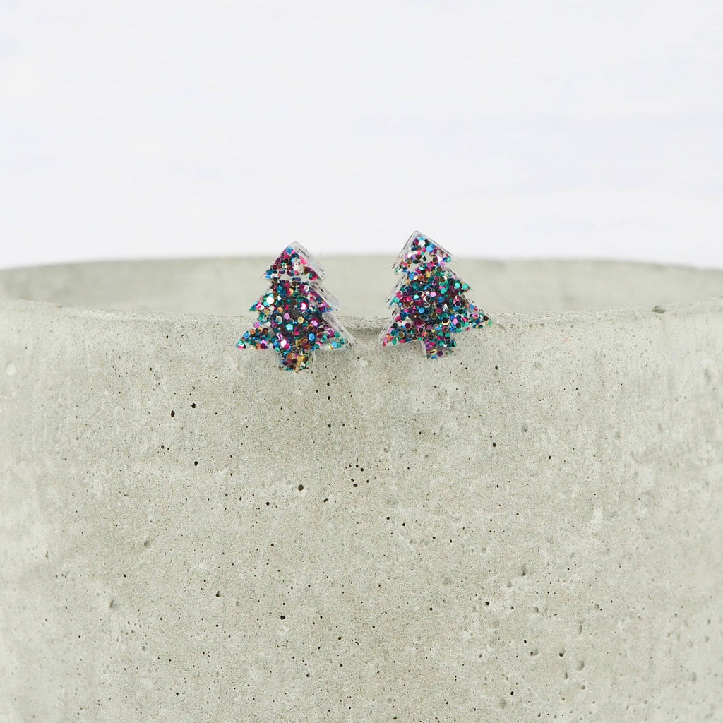 Mixed glitter Christmas tree studs