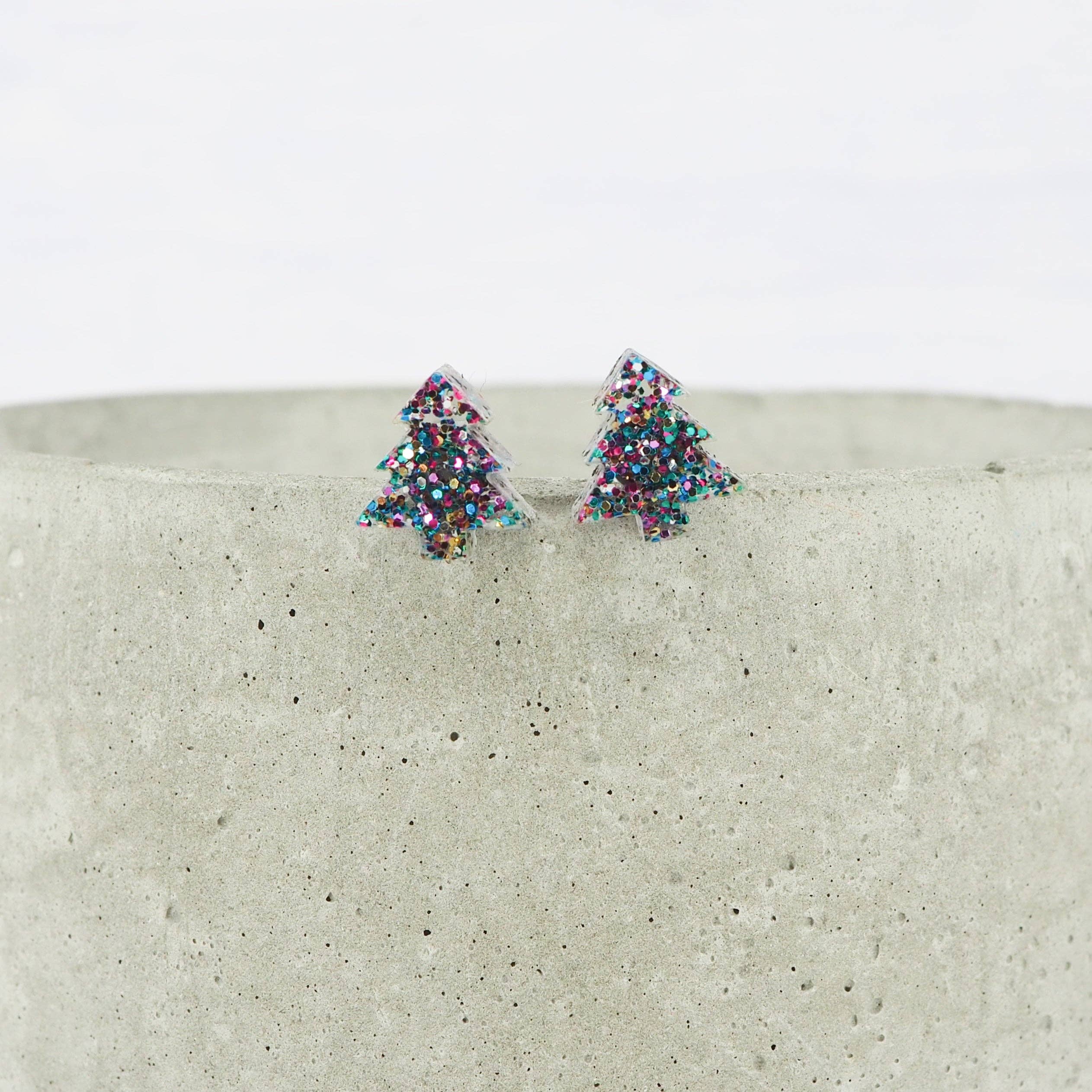 Mixed glitter Christmas tree studs