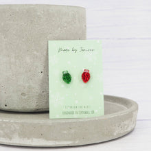 Load image into Gallery viewer, Green and Red glitter mismatch Christmas light bulb studs
