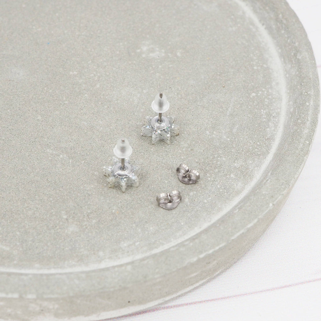 Holographic glitter star studs