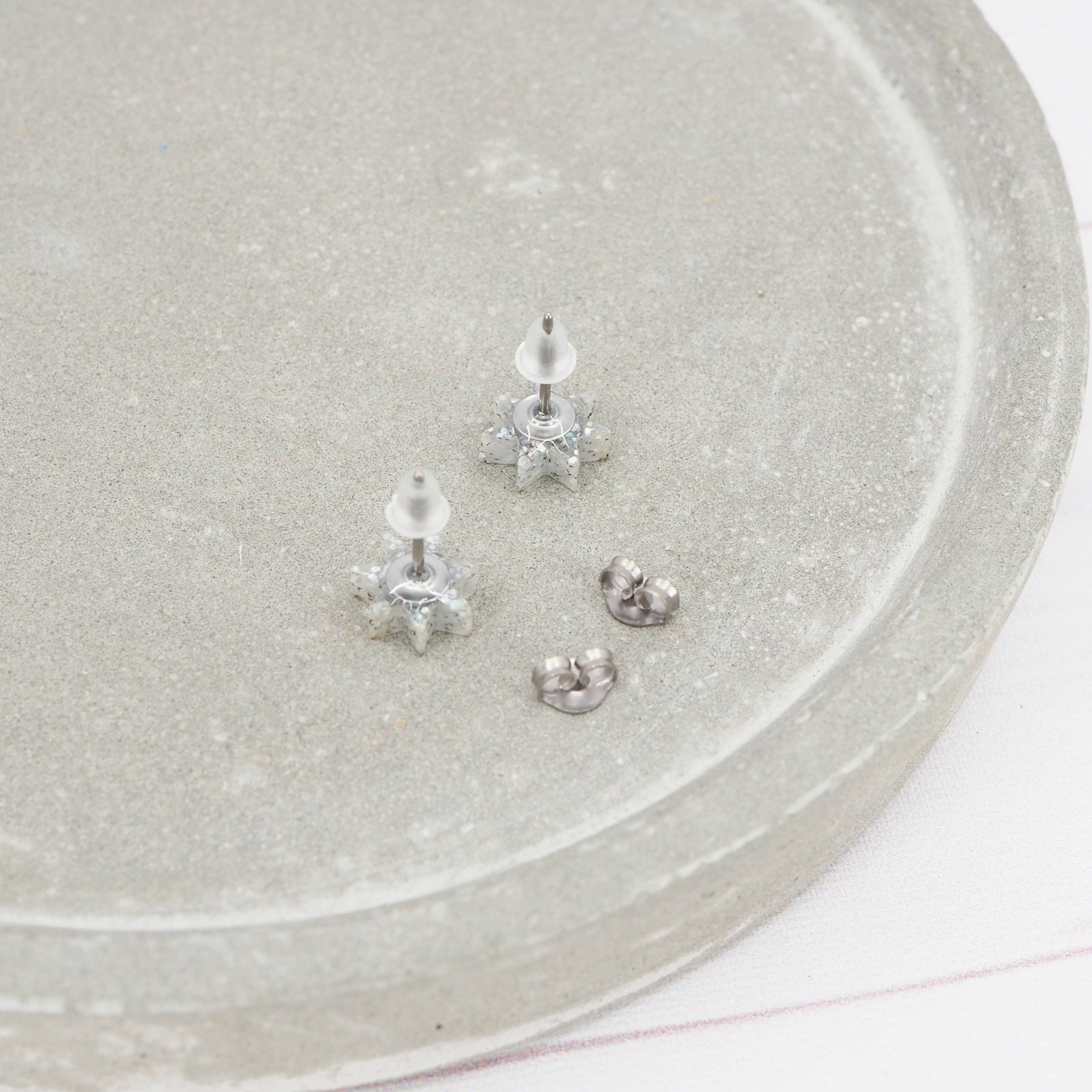 Holographic glitter star studs