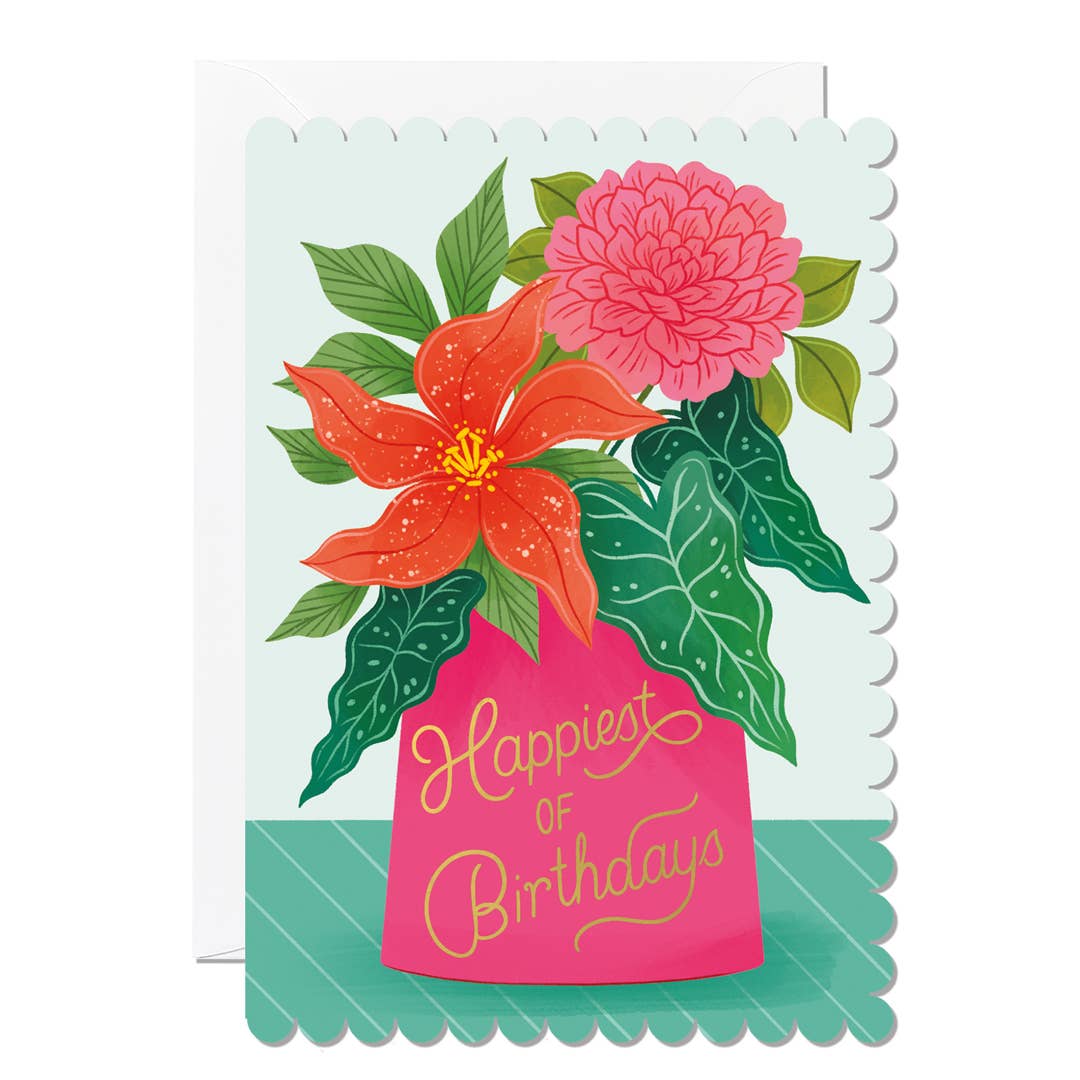 Birthday Card – Happiest of Birthdays Vase Design