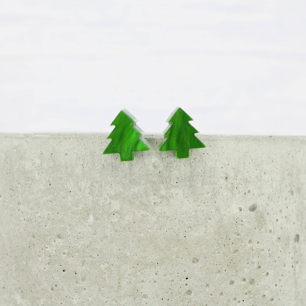 Green Pearly Christmas tree studs