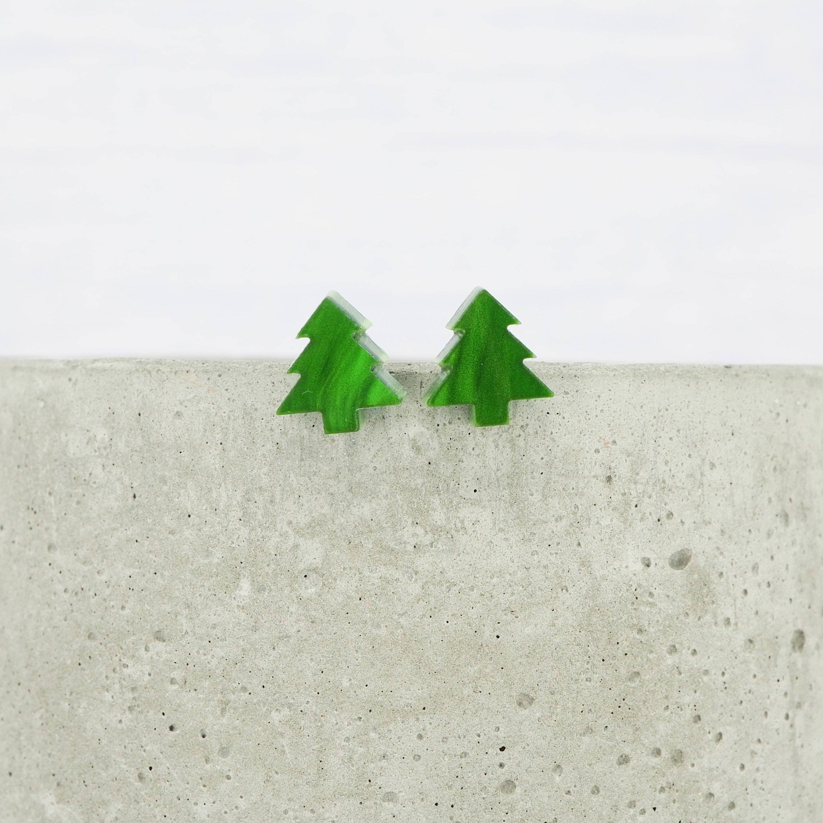 Green Pearly Christmas tree studs