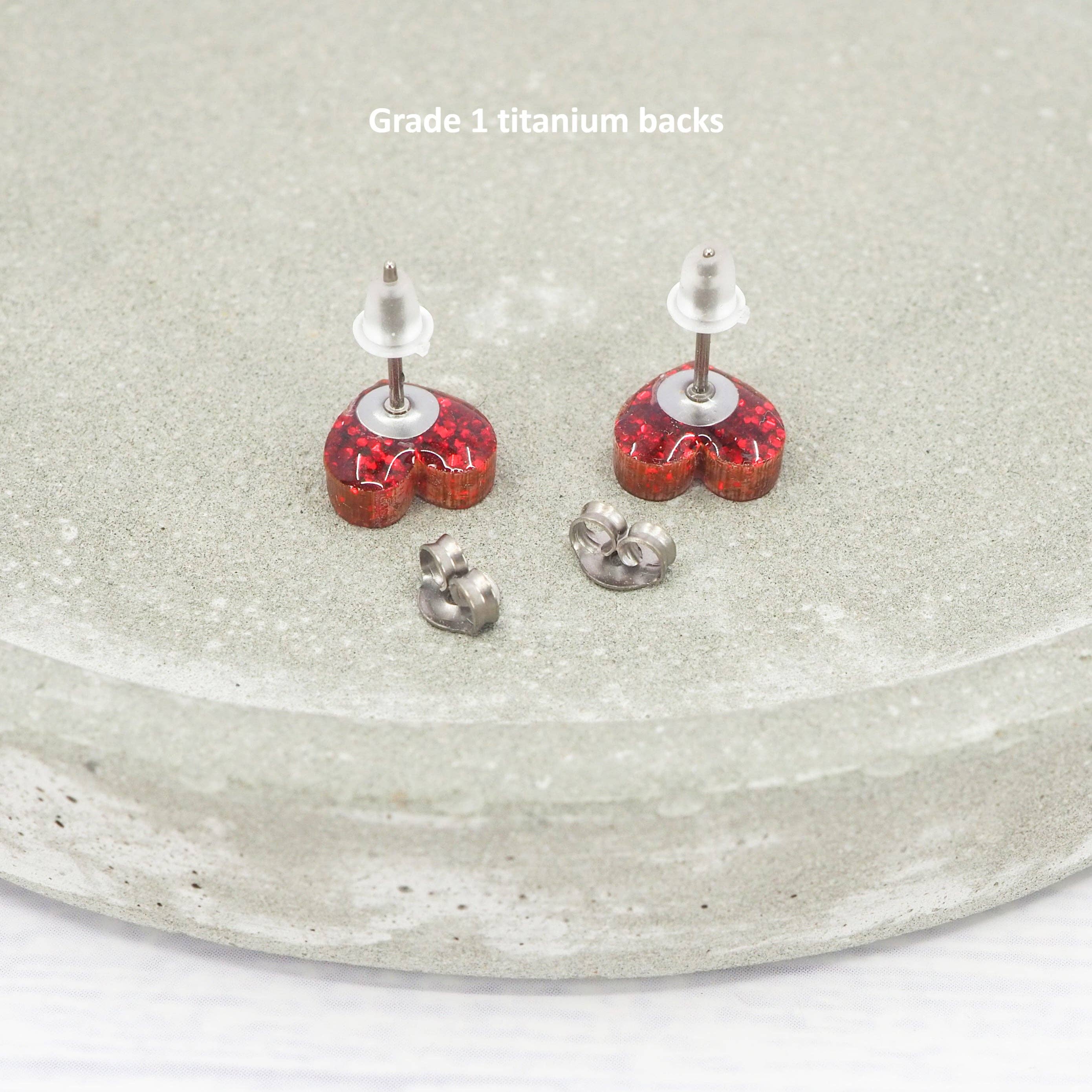 Red glitter small heart acrylic studs