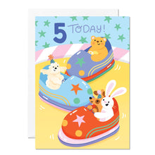Load image into Gallery viewer, 5th Birthday Card – Bumper Cars Theme for Children
