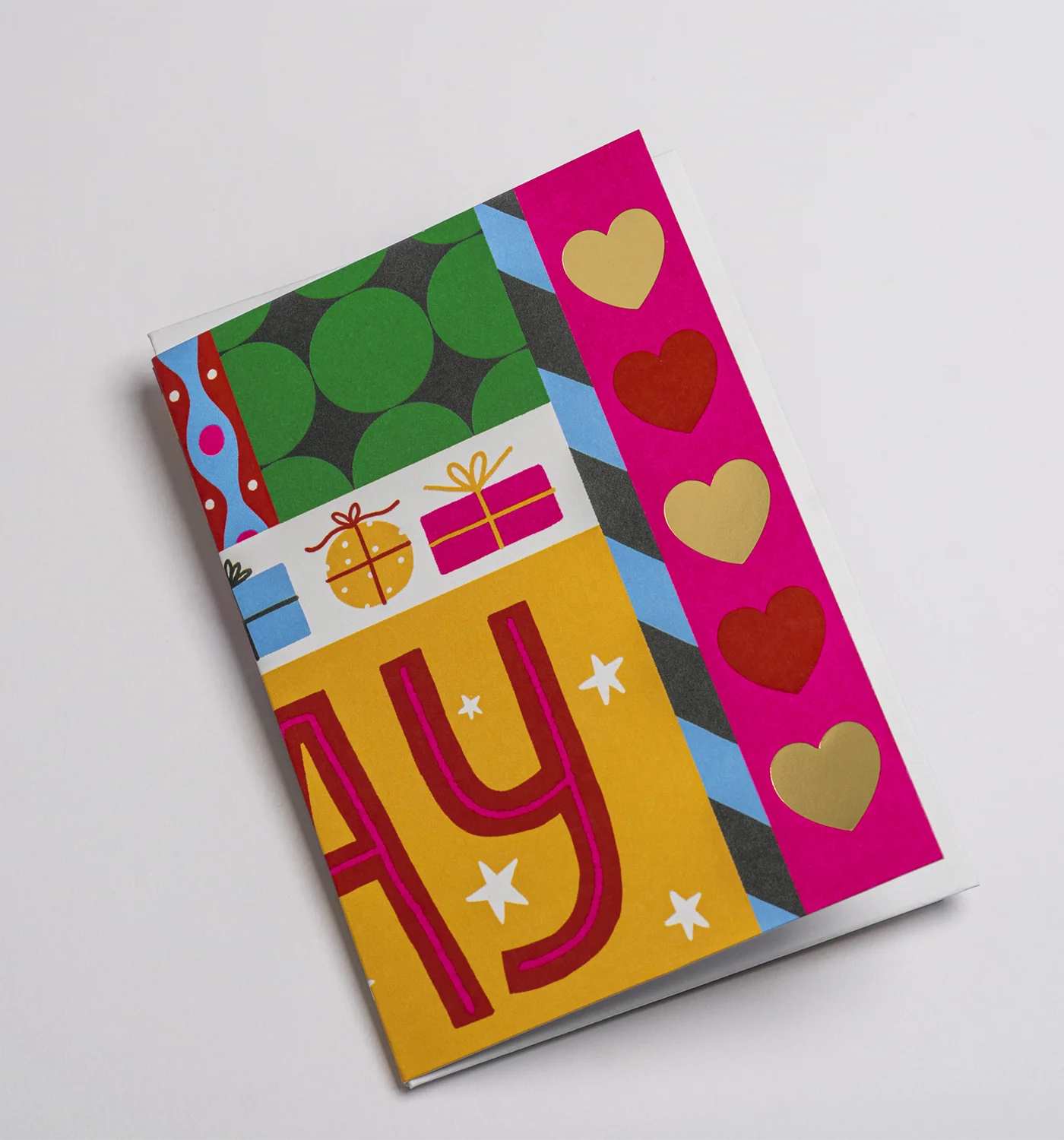  Lagom Design Birthday Concertina Card with "'Happy Birthday' text , folded with envelope