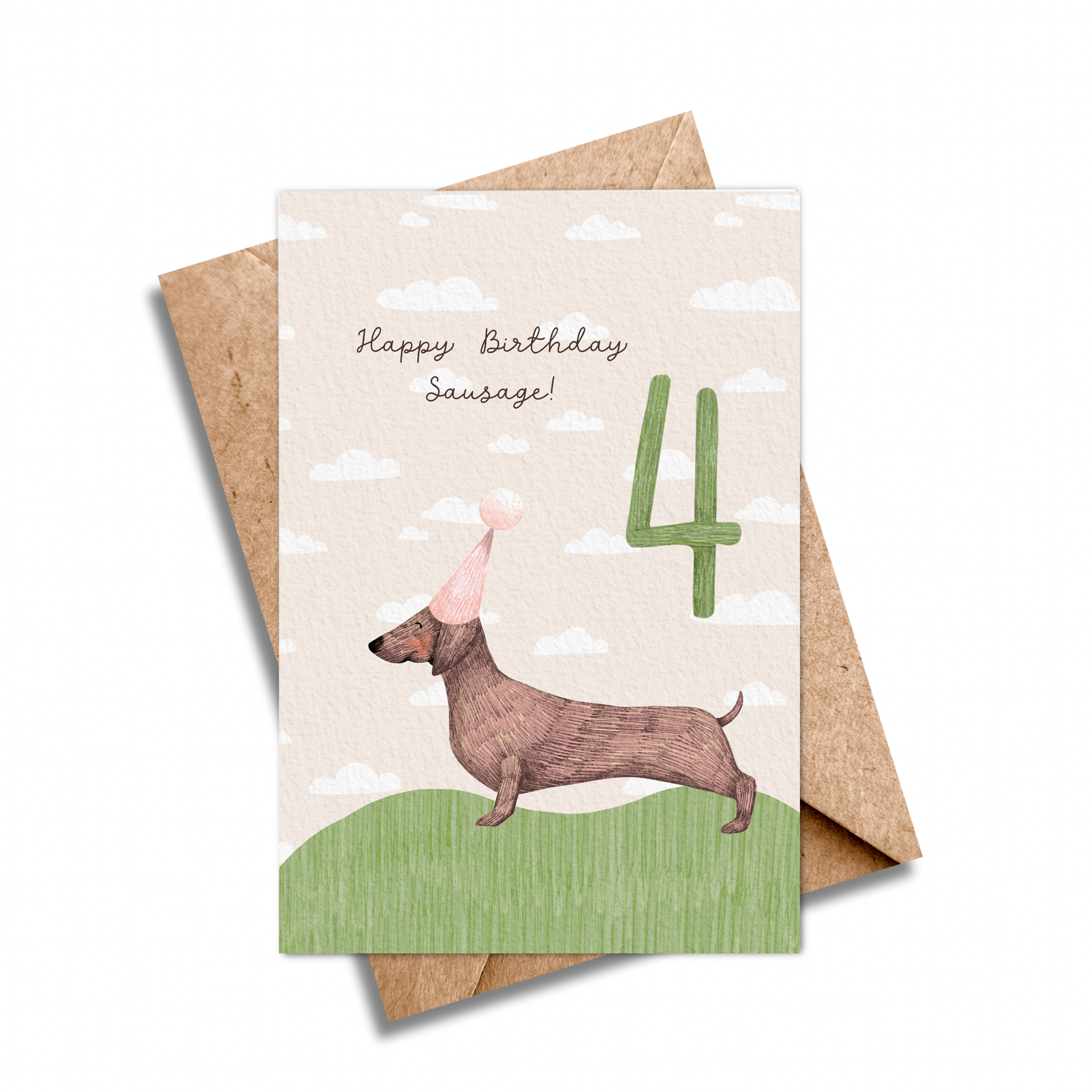 Age 4 Sausage Dog Birthday Card - Children Age’s Card