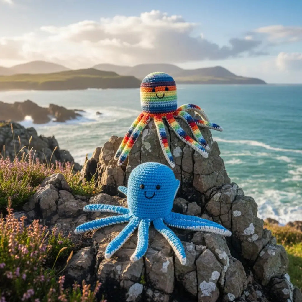 Fair Trade Crochet Bright Octopus Baby Rattle Organic Cotton