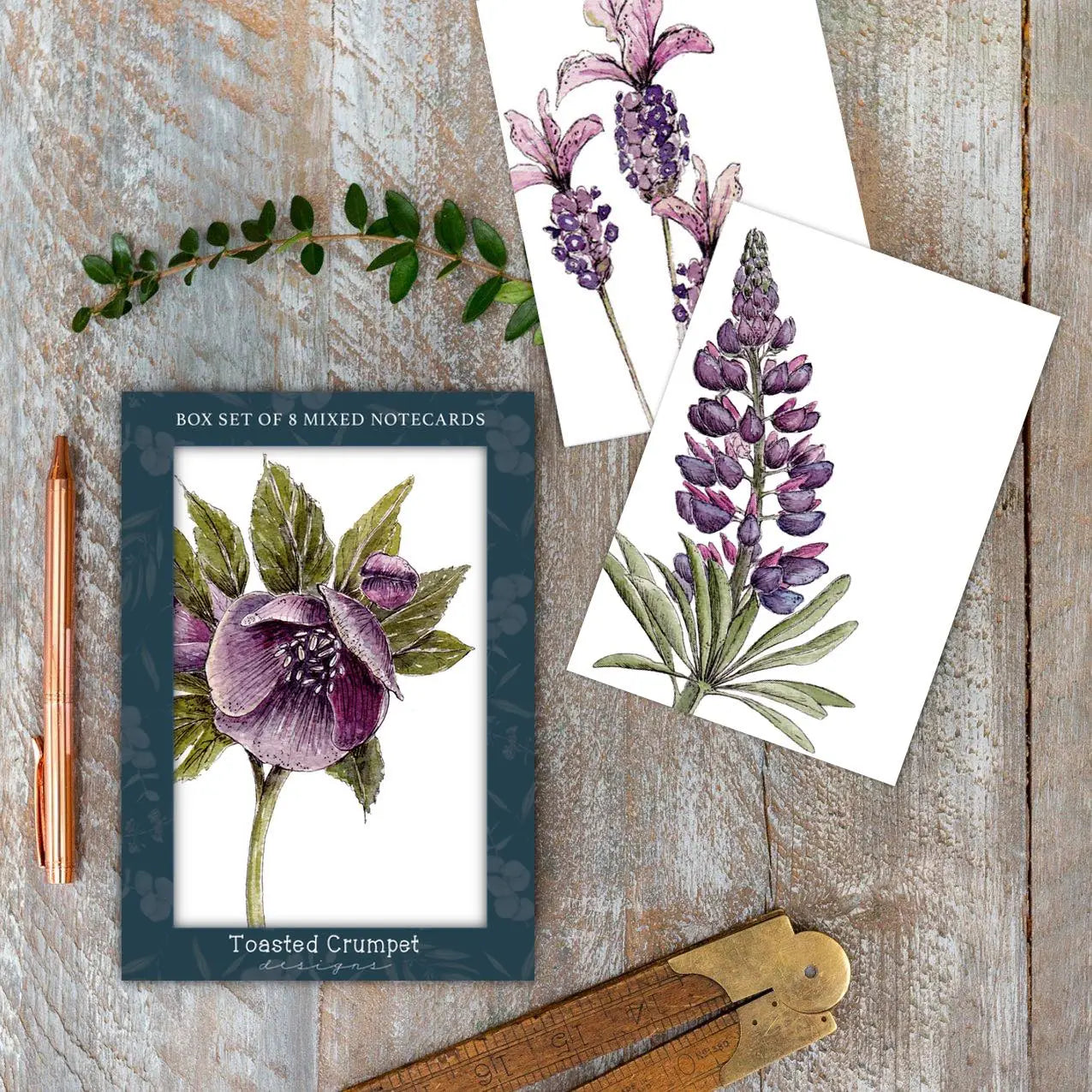 "the Mulberry Collection" Boxed Set of 8 Mixed Notecards
