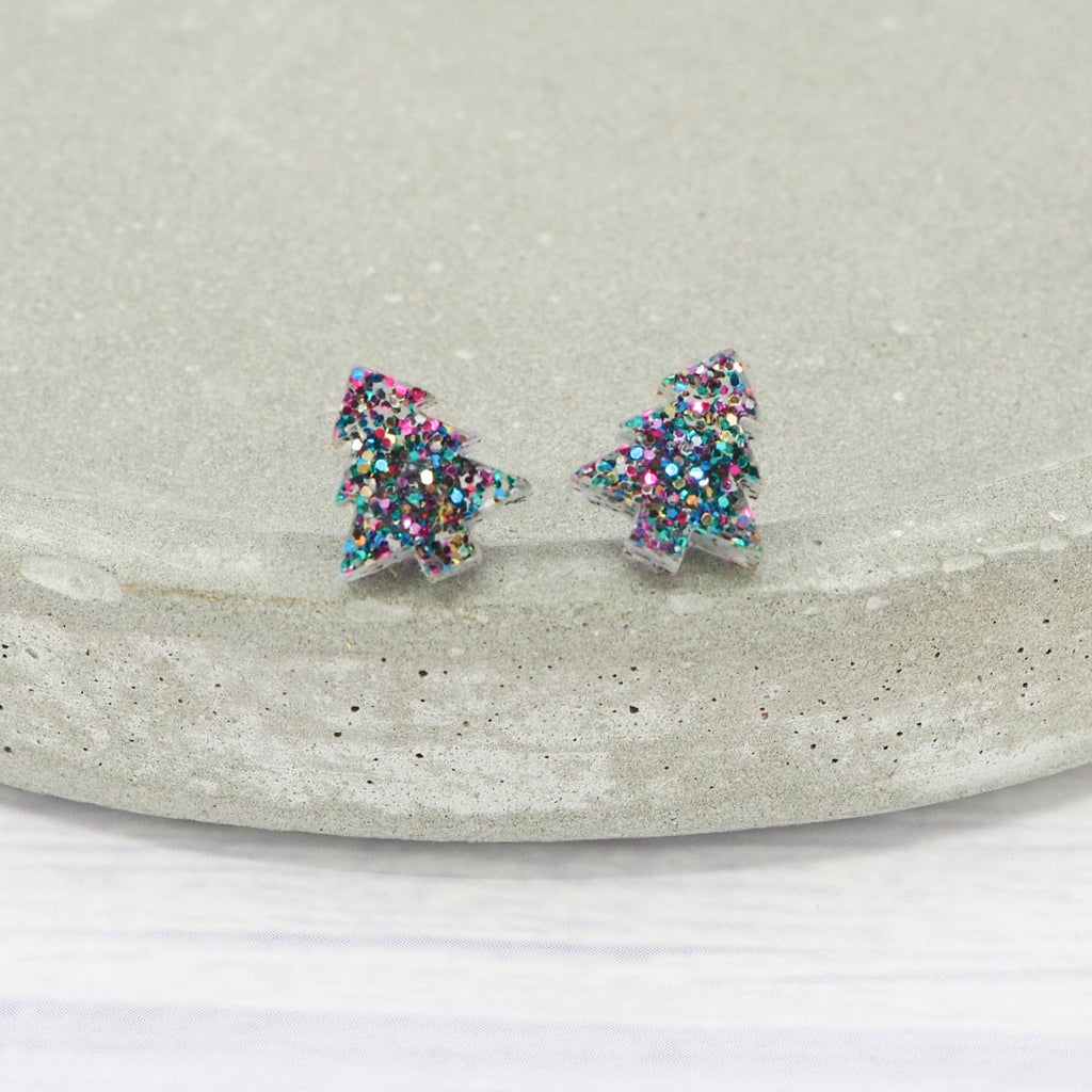 Mixed glitter Christmas tree studs