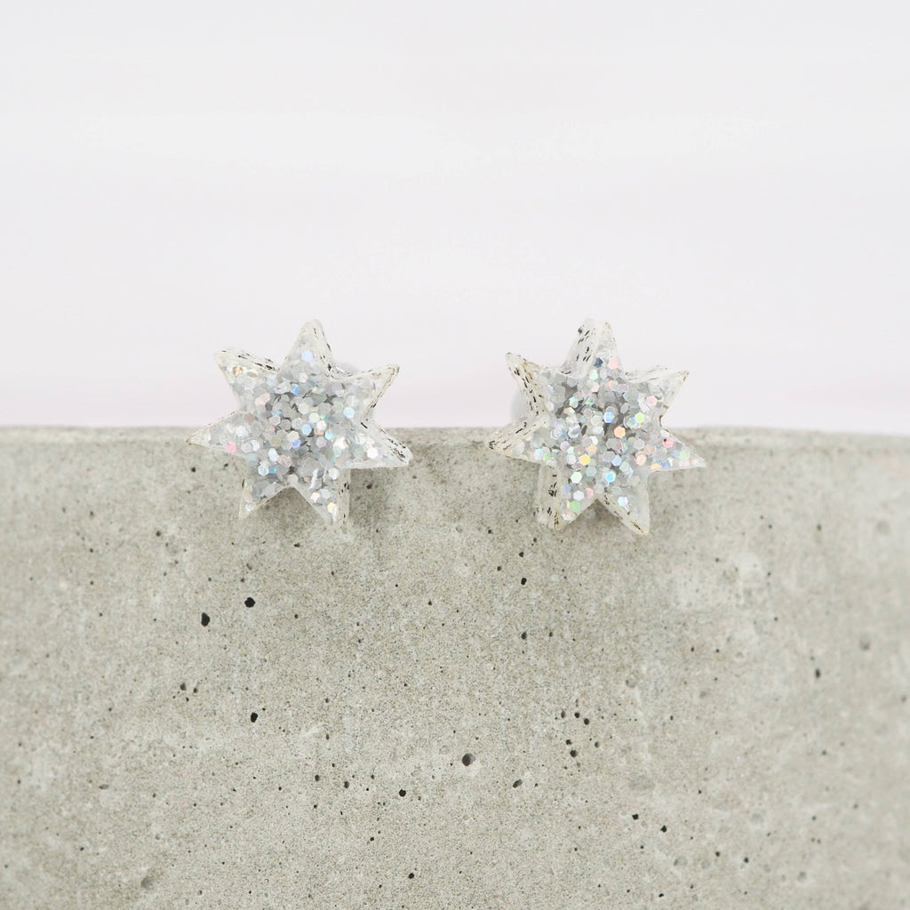 Holographic glitter star studs