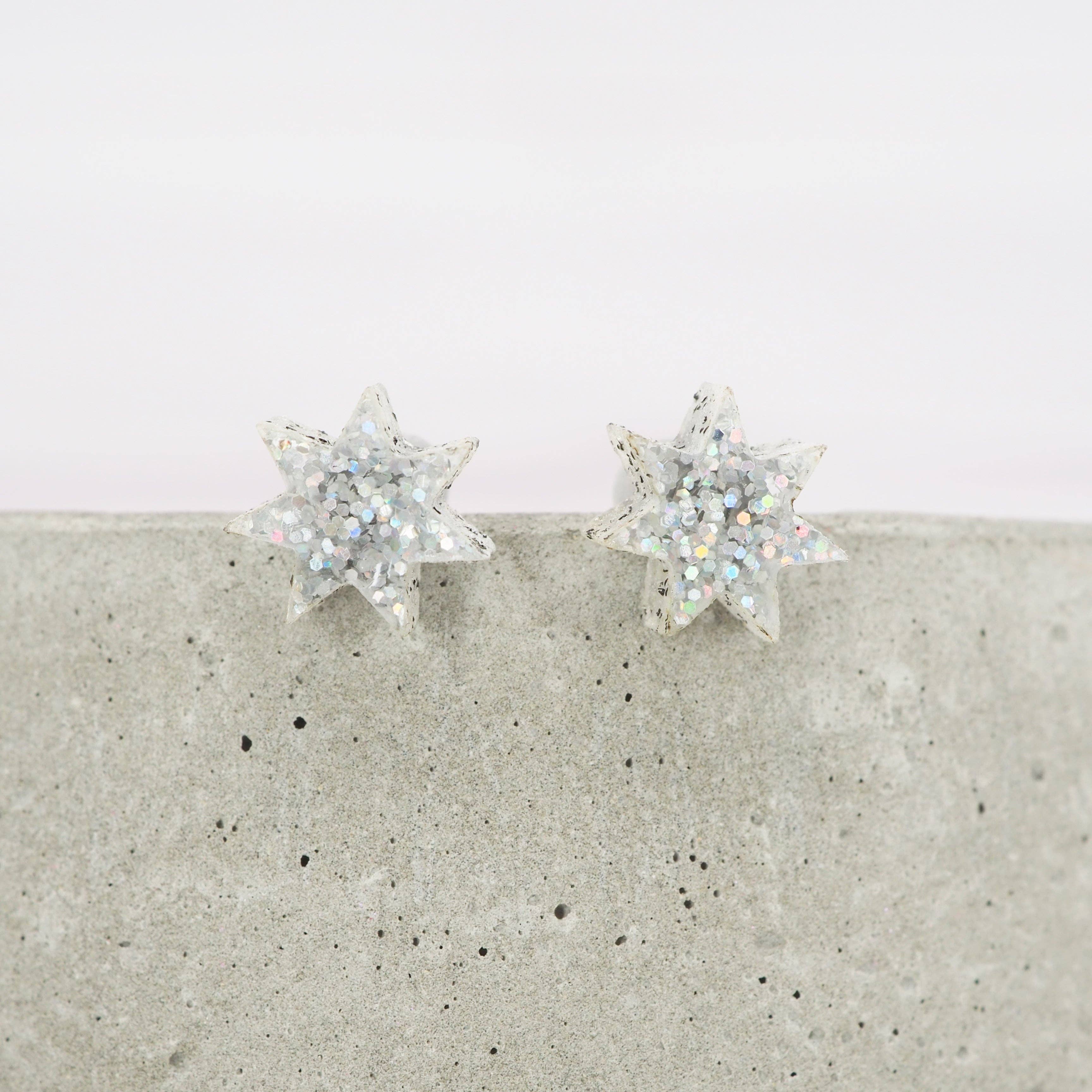 Holographic glitter star studs