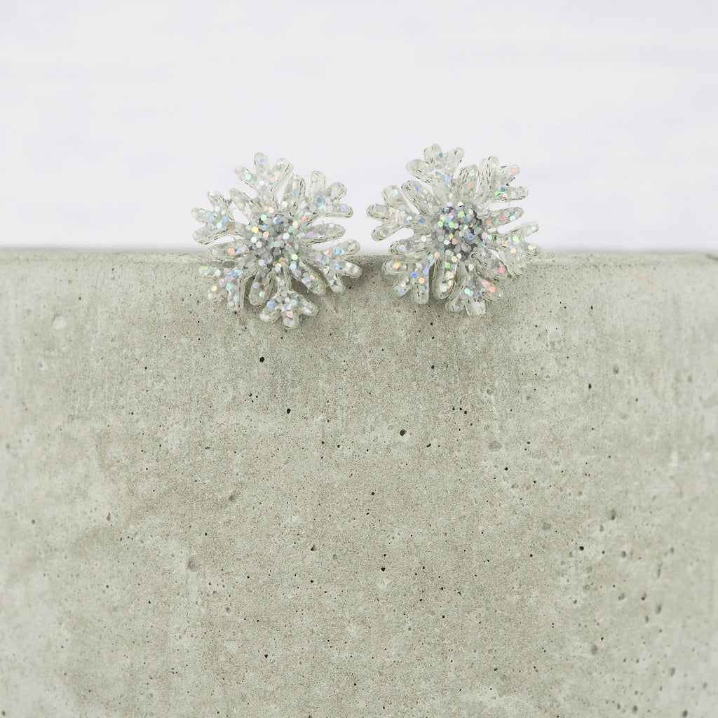 Holographic glitter snowflake small studs