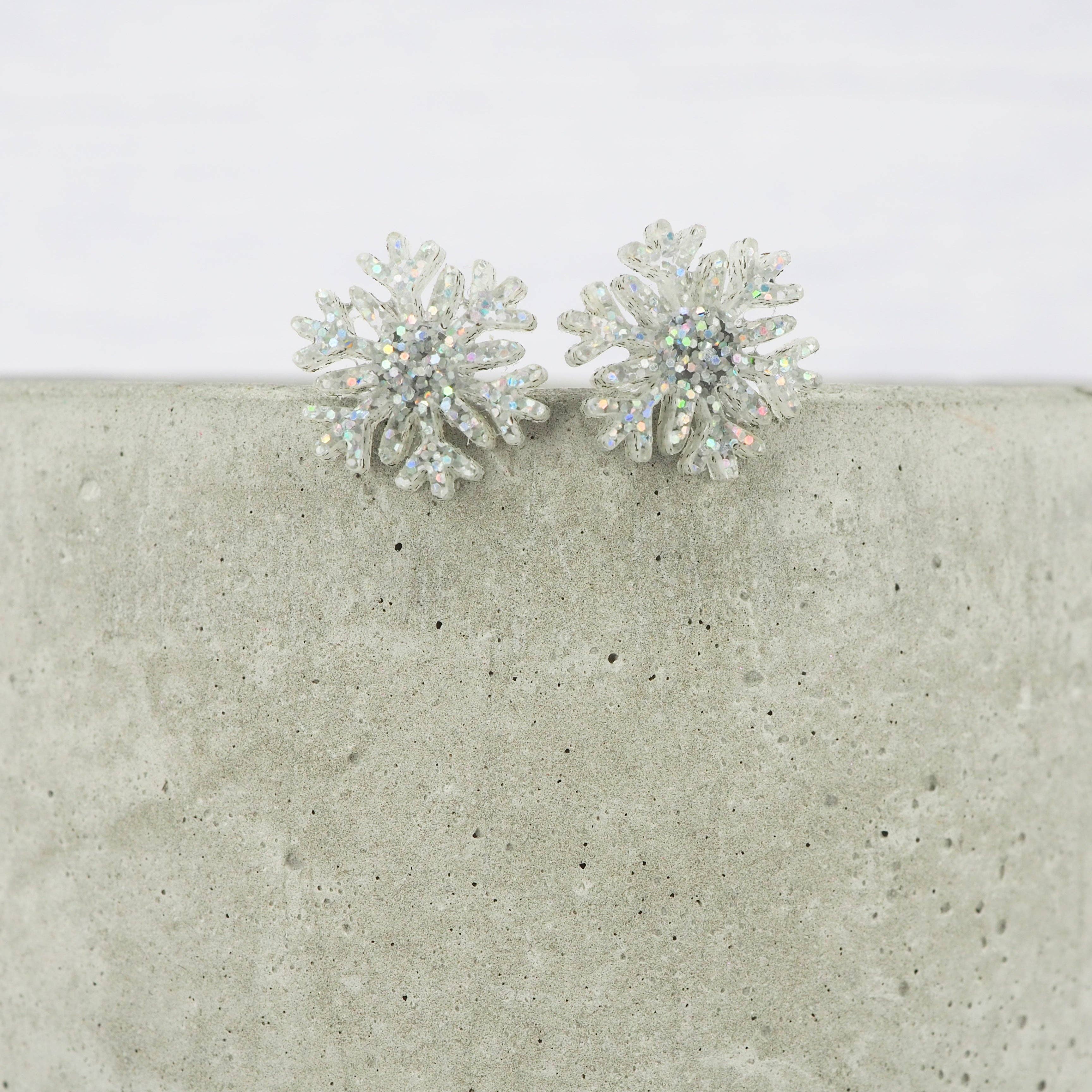 Holographic glitter snowflake small studs