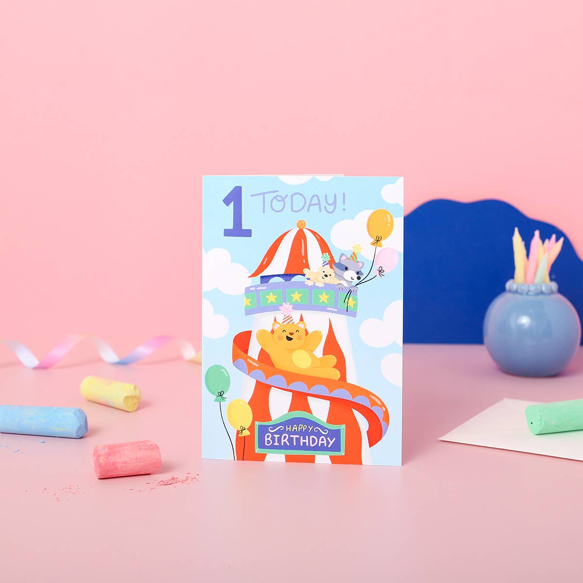 1st Birthday Card – Helter Skelter Theme for Children