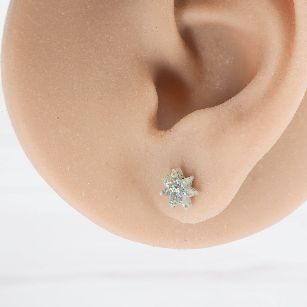 Holographic glitter star studs