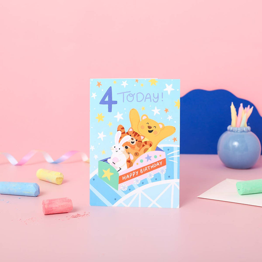 4th Birthday Card – Rollercoaster Theme for Children